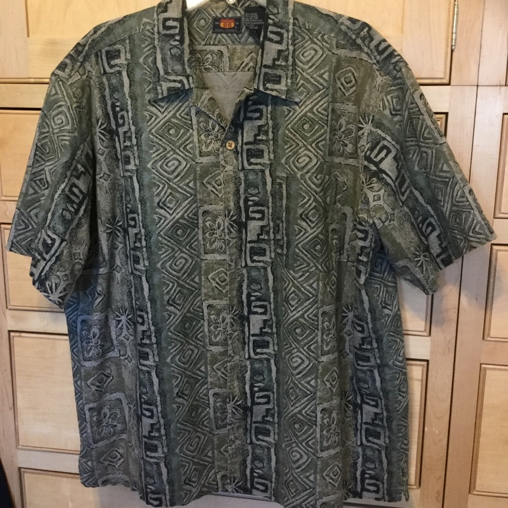 Route 66 Hawaiian shirt XL Green, tan & black